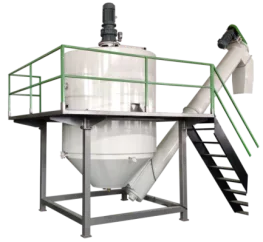 Hot washing boiler for cleaning rigid PP and HDPE plastic flakes