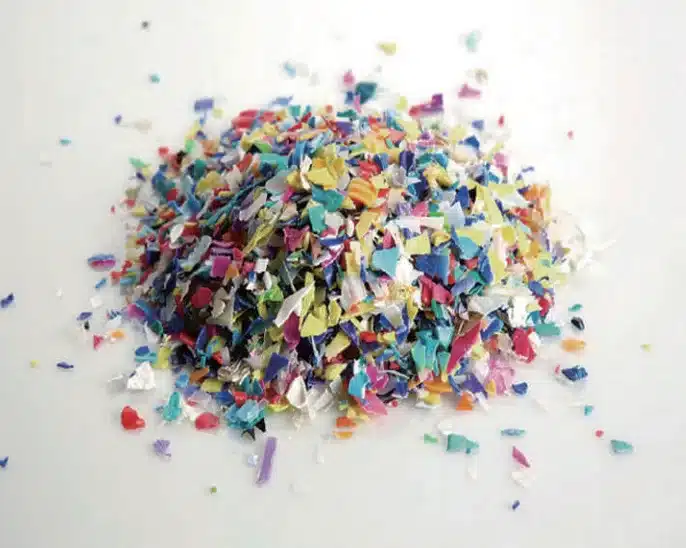 Washed rigid PP and HDPE plastic flakes after recycling
